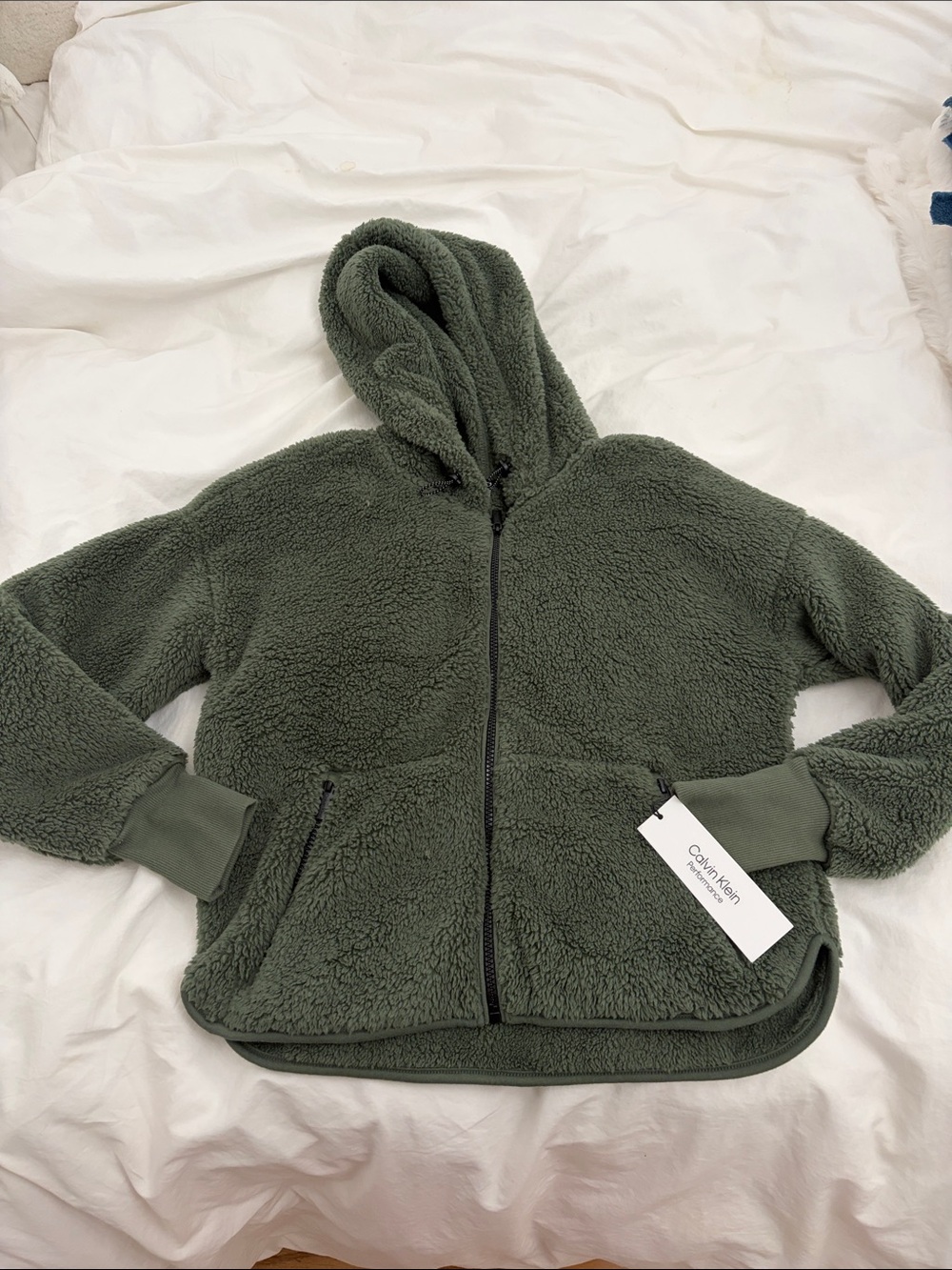 Calvin Klein Forest Green Hooded Sherpa Jacket